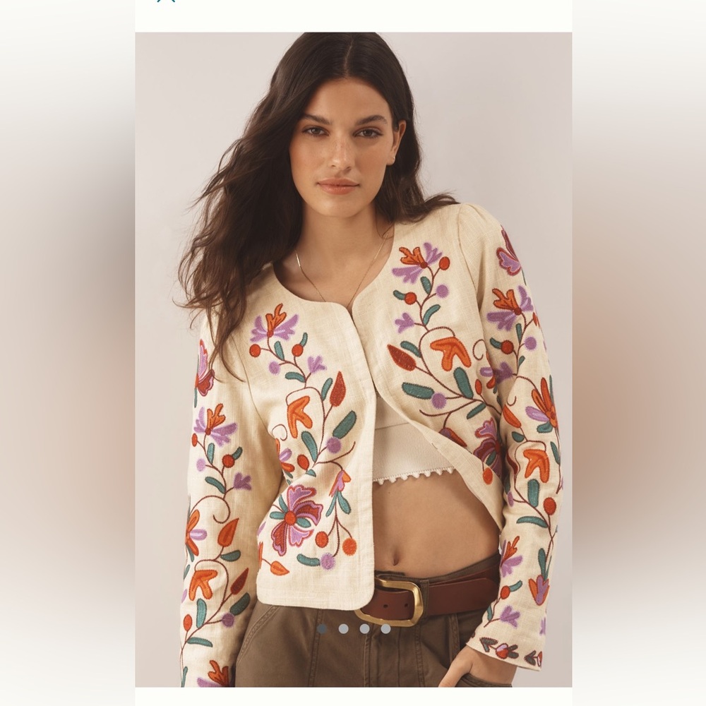 NWT Anthropologie Dolan Embroidered Linen Jacket size Medium